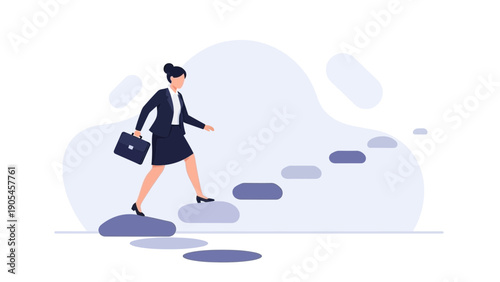 Businesswoman climbing stairs, career progression, success, ambition, modern illustration