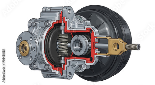 Detailed cutaway illustration of a mechanical component showcasing internal mechanisms and parts