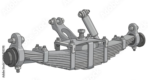 Detailed illustration of a vehicle's rear axle assembly viewed from the side