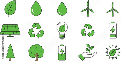 Eco friendly icons and sustainable symbols