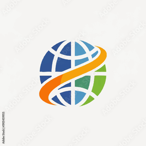 Colorful global icon with abstract swoosh on white background
