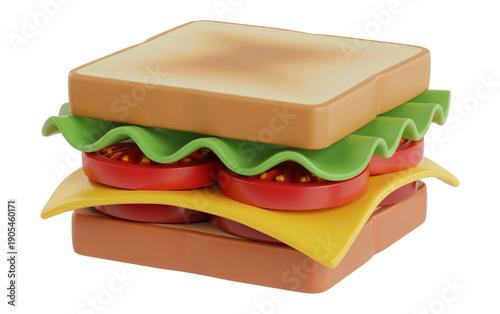 Delicious 3D Sandwich with Fresh Lettuce Tomato and Melty Cheese in a Perfect Stack