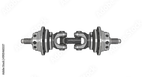 Detailed illustration of a mechanical axle with gears and shafts, showcasing industrial machinery components in a technical drawing style from a front viewpoint