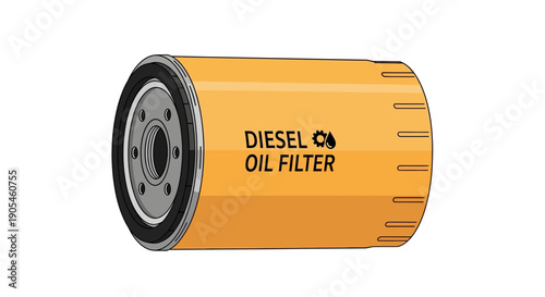 A diesel oil filter viewed from the side showcasing its cylindrical shape and labeling