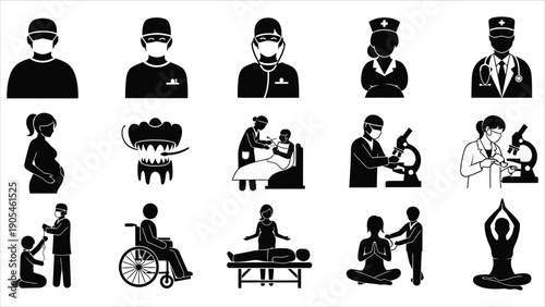 Healthcare and Medical Services Silhouette Collection Surgery, Maternity, Therapy & Specialized Care.