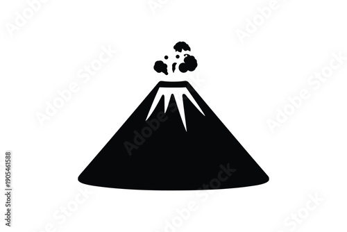 Active volcano eruption silhouette with smoke clouds isolated on white background for natural disaster study