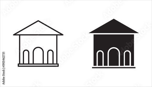 Building icon set. Contains house, office, bank, school, hotel, university, hospital, museum, skyscraper, factory, architecture, city, vector illustration.