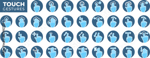Finger touch screen gesture icon set. Touch and swipe gesture vector icons. Touch screen operation and navigation symbol.Simple vector illustration.