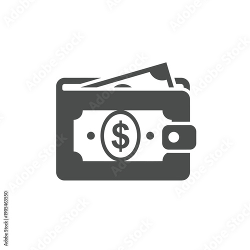 Wallet with dollar bill and money cash isolated on white background  finance icon