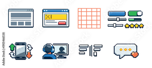 Pixel art interface elements for web and app design
