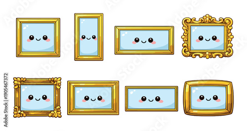 Cute kawaii faces in decorative gold frames gallery