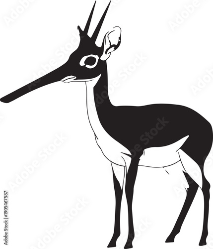 Silhouette of an antelope with distinctive horns and long face