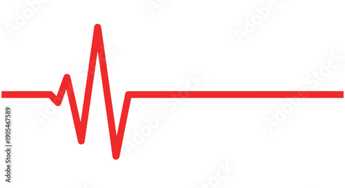 Red ECG heartbeat line graph on white background, medical pulse rhythm waveform illustration