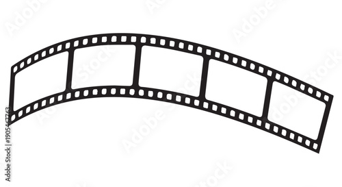 A black film strip icon with five blank frames on a white background, symbolizing cinema and photography.
