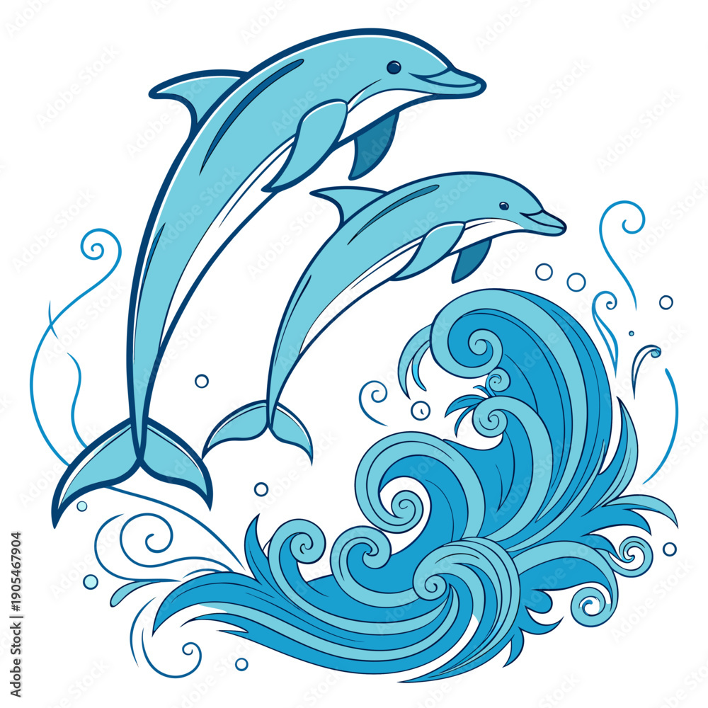 Obraz premium Dynamic Jumping Fish with Water Splash Illustration Sport Fishing Concept: Powerful Fish Leaping from Water Marine Life Graphic: Vibrant Jumping Fish Vector Outdoor Activity: Strong Fish Emblem for Fi
