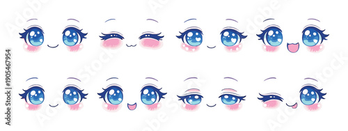 Cute anime eye expressions set with various emotions and styles