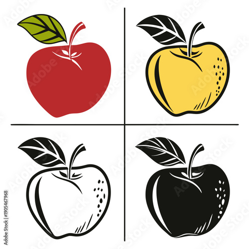 Variety of Apples: Whole, Sliced, and Outline Illustrations Set
Healthy Fruit Collection: Red, Green, and Yellow Apples
Fresh Apples: Detailed and Stylized Vector Illustrations
Nutrition and Diet: Ass