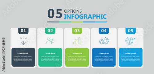 Print5 Options Business Infographic Design with Process Steps Modern Flat Vector Template