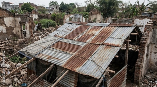 Wallpaper Mural Salvaged Corrugated Metal Roof in Ruined Building Torontodigital.ca
