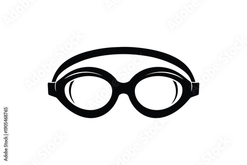 Black silhouette of swimming goggles on white background, diving mask, eye protection, water sport accessory