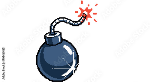 Pixel art illustration of a blue bomb with a lit fuse and explosion