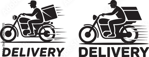 Fast Food Delivery Motorcycle Courier Service Logo Vector Icon Set
