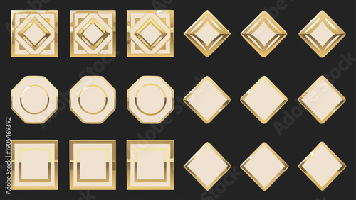 Luxurious gold geometric shapes composition on black background for design