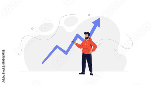 Man with Growing Upward Trend Line Graph