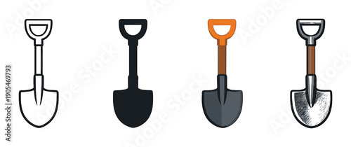 Four shovel icons on gray background with highlighted orange shovel