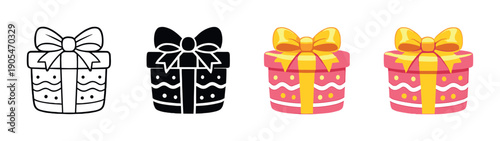 Neon gift boxes on gradient background with black and white variants