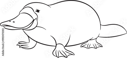 A silhouette drawing of a smiling platypus with a duck bill and webbed feet