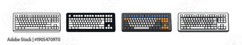 Four varied computer keyboards on gray background