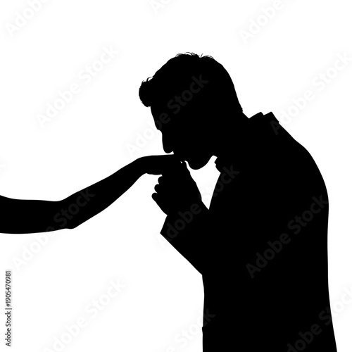 Silhouette of a man receiving a fist bump, isolated on white background, png