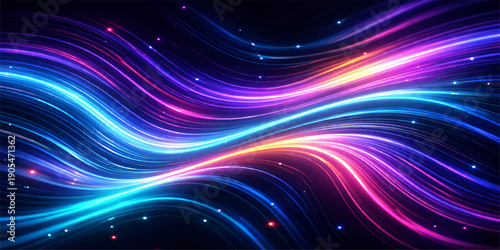 Abstract colorful background featuring futuristic glowing lines and bright energy waves in a dark space vector illustration