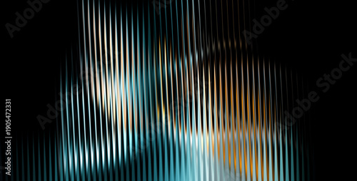 фотографія Abstract vertical lines pattern with blue and gold light reflections on black ba
