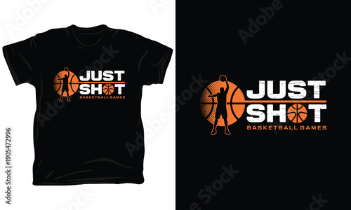 Just Shot Basketball Game Graphic with Player Silhouette for Apparel