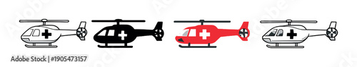 Emergency medical rescue helicopter with red cross signs and lights