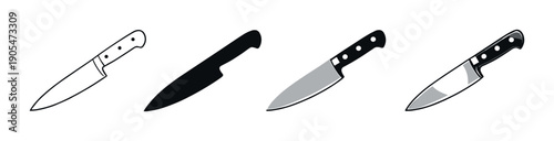 Four chef knives displayed on gradient background with shadows and highlights