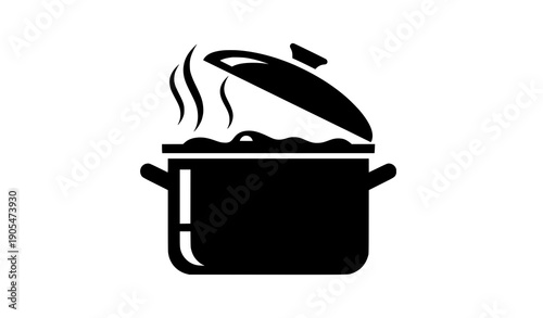 Steaming kitchen pot cookware pictogram vector