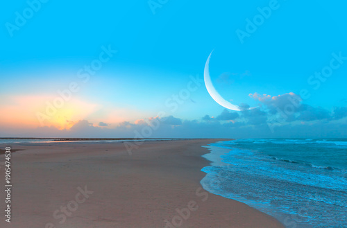 Foto Ramadan Kareem background - Abstract background of amazing crescent moon over th