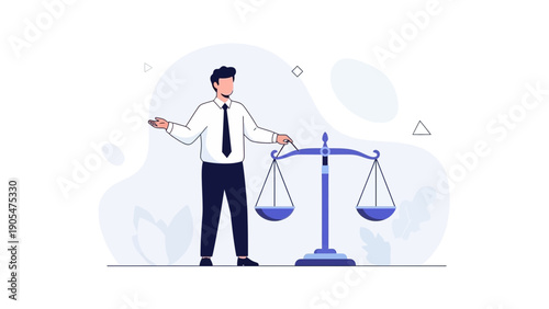Businessman balancing scales, concept of justice, law, equilibrium, and decision making