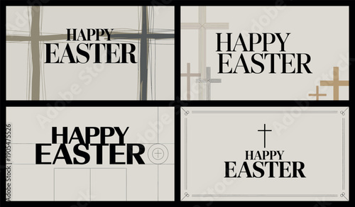 Happy Easter with Simple Cross and Typography Design