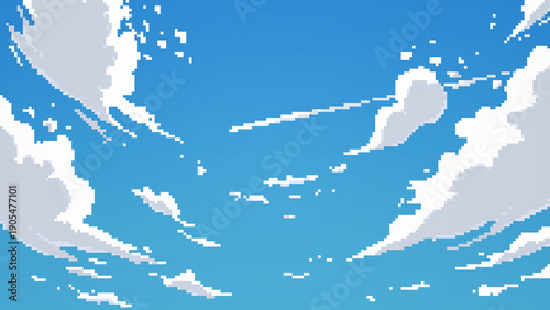 ドット絵　青空と飛行機雲のピクセルアート