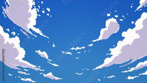 ドット絵　青空と雲のピクセルアート
