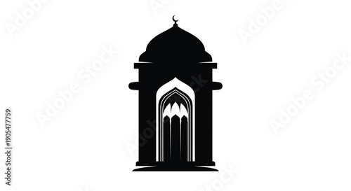 Islamic architectural element with dome and archway silhouette
