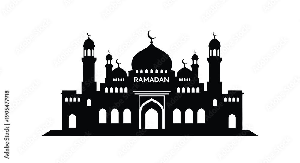 Fototapeta premium Mosque Silhouette with Ramadan Greeting in Islamic Architecture Style