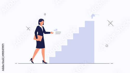 Businesswoman climbing stairs, career growth, success, goal achievement concept