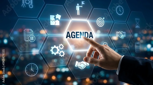 Business agenda planning with digital interface and hexagonal icons 