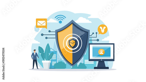 Digital Shield Protection Cybersecurity Concept.
