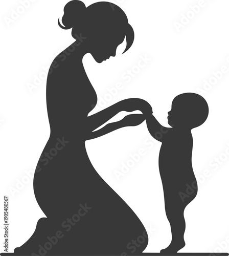 Mother and baby icon collection with maternity silhouettes, parenting love symbols, pregnancy, childcare, family care moments isolated on white background vector.